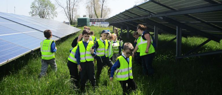 School pupils at solar site